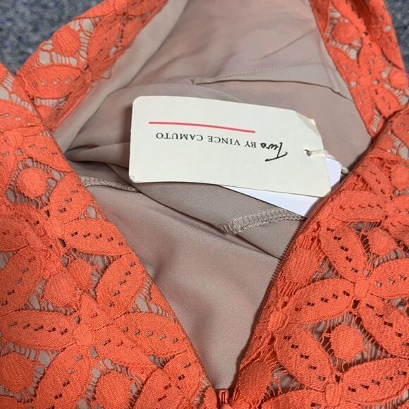 NWT Vince Camuto high waisted lace overlay shorts Papaya over tan lining Sz 10 - Picture 8 of 10